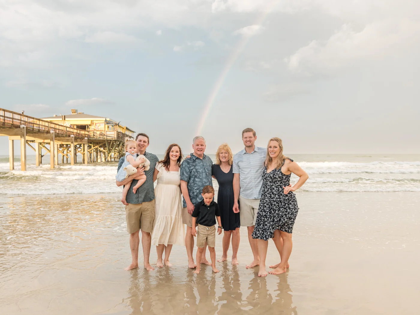 Extended family photographed on Daytona Beach at soft light
