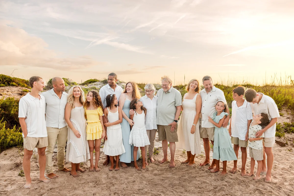 Large family group photographed on Daytona Beach