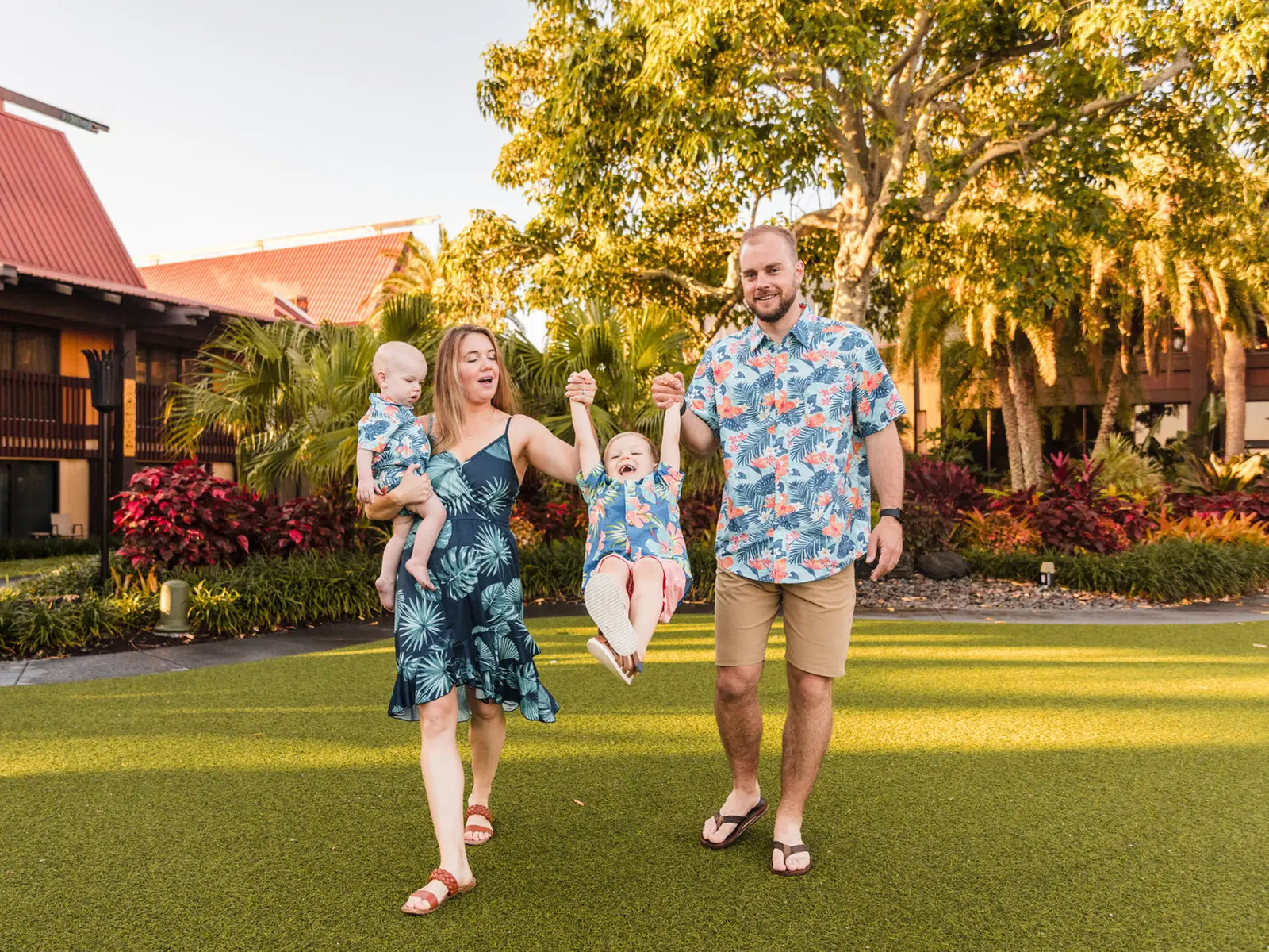 Family photographed at Disney’s Polynesian Village Resort during an Orlando vacation
