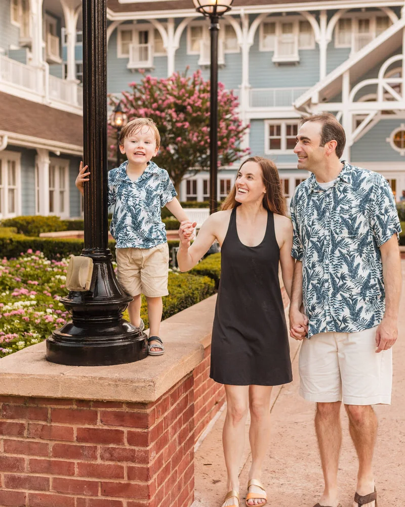 Family photographed near a Disney-area resort during an Orlando vacation
